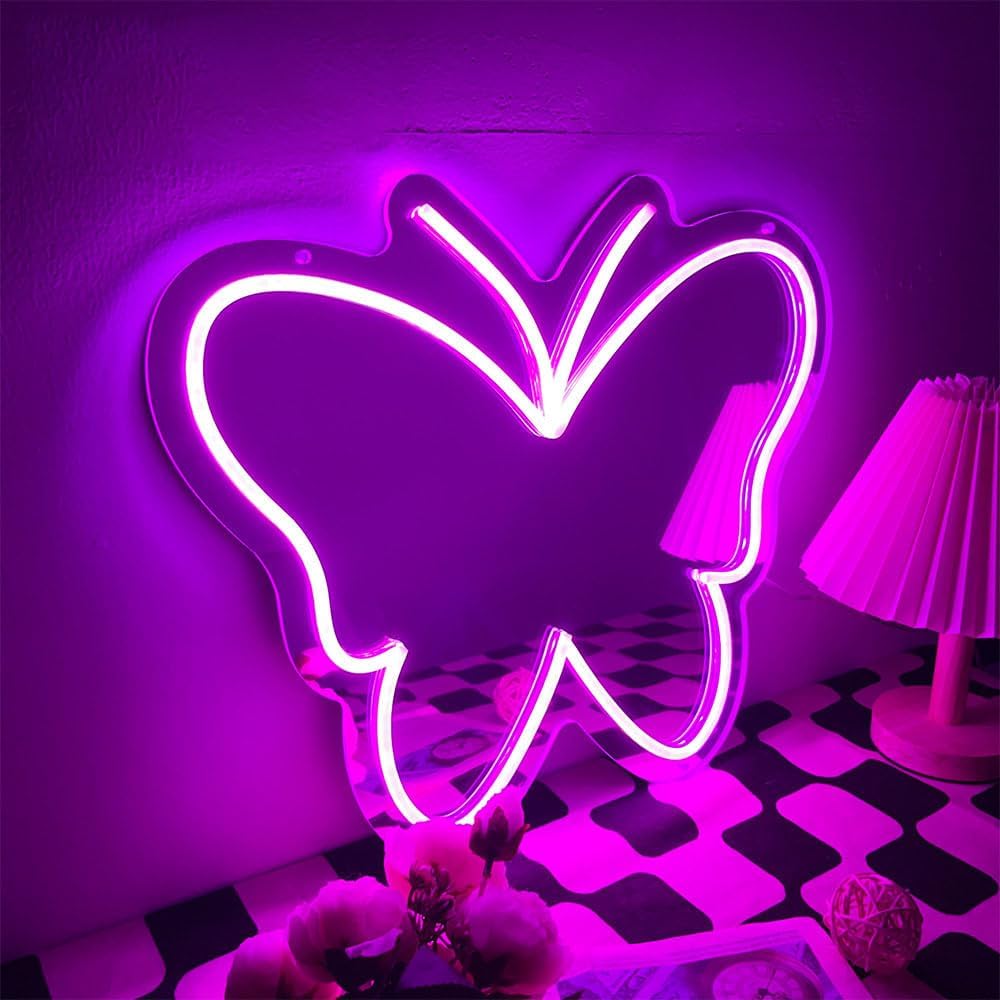 Luce al neon a specchio a farfalla personalizzata NEONIP, fatta a mano al 100%.
