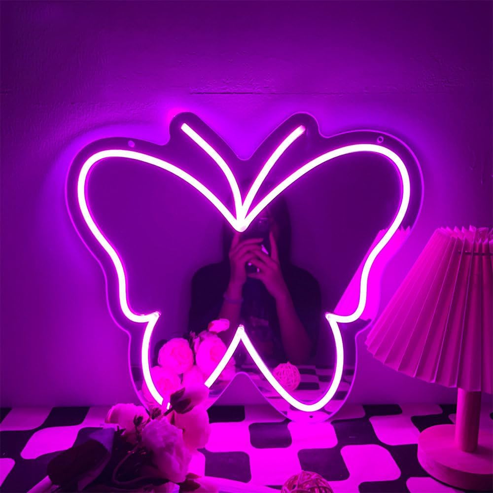 Luce al neon a specchio a farfalla personalizzata NEONIP, fatta a mano al 100%.