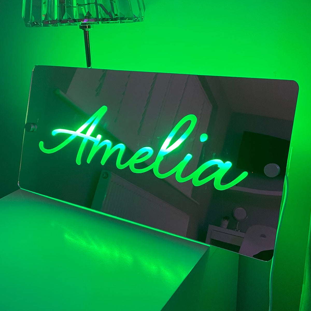 NEONIP-100% Handmade Personalised Name Mirror Sign, LED Custom Neon Illuminated Light Up Bedroom Sign
