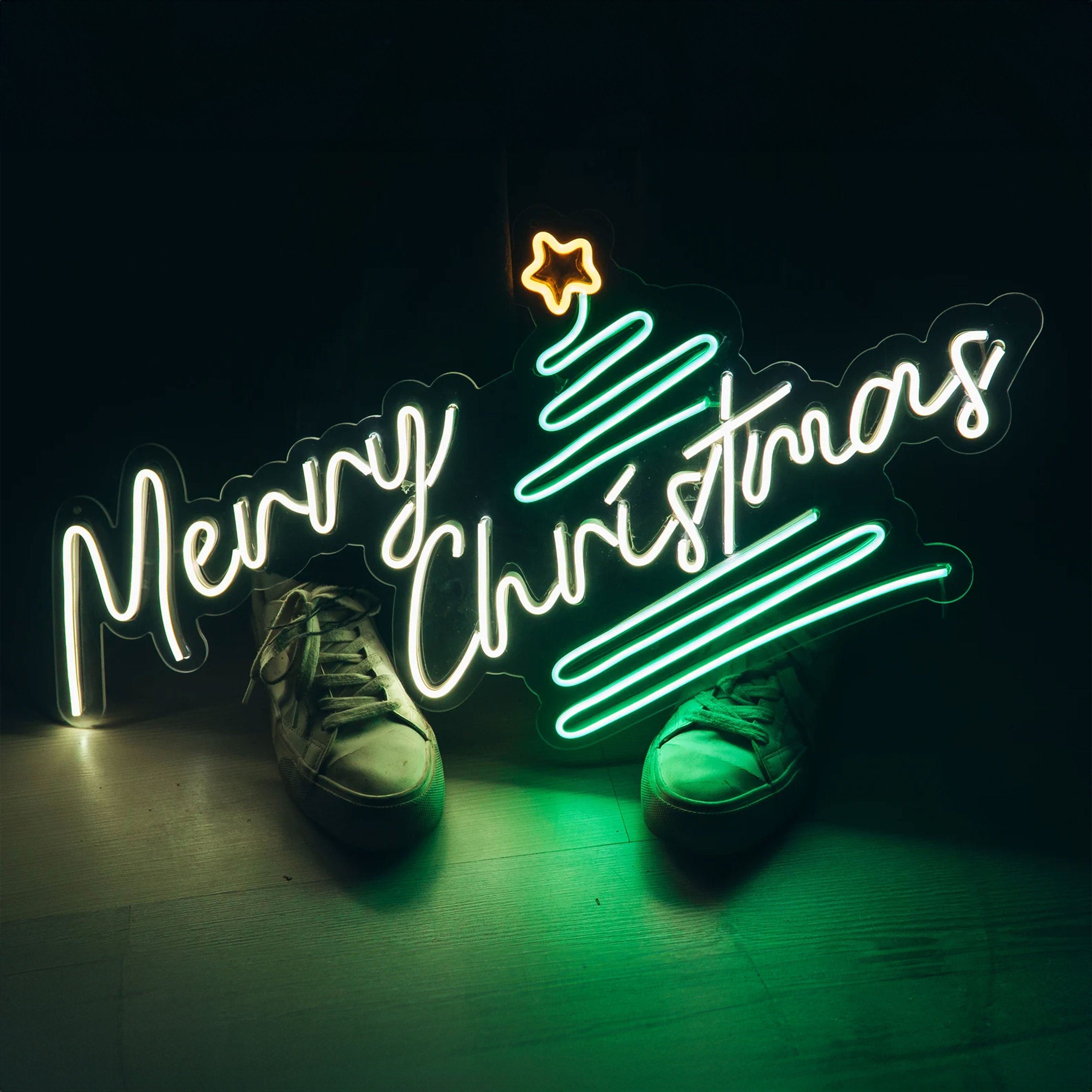 NEONIP-100% Pino fatto a mano Buon Natale Decorazioni natalizie con insegne al neon