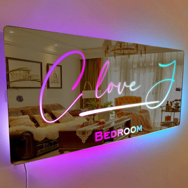 NEONIP-100% fatto a mano con nome personalizzato Specchio LED Luce da specchio Luci multicolori Regali per coppie