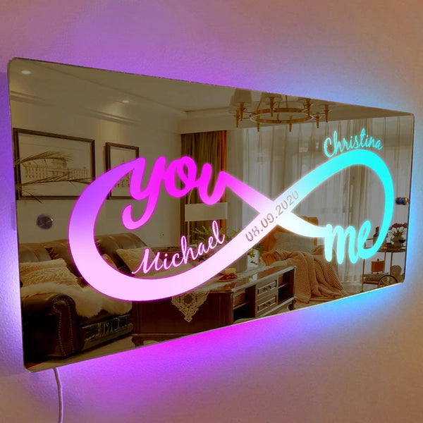 NEONIP-100% Handmade Personalized Name Mirror Light Infinity Love Gift for Couple