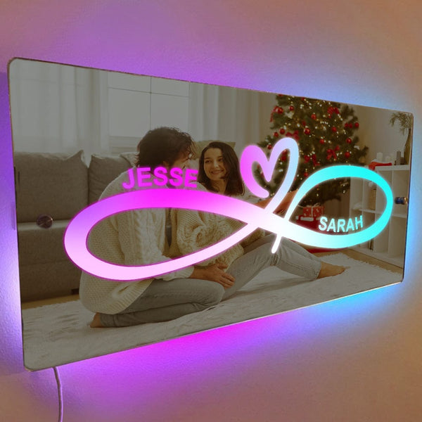 NEONIP-100% Handmade Personalized Name Mirror Light Infinity Heart Couple Gift For Her