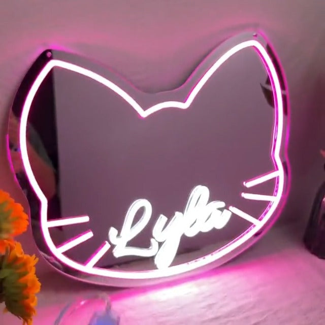 NEONIP-Personalized 100% Handmade Cute Cat Shape Mirror Sign for Room Wall