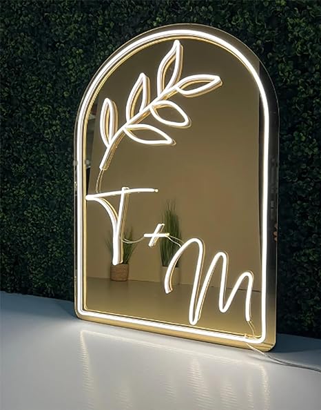 NEONIP-Insegna a specchio al neon con foglie, personalizzata, fatta a mano al 100%, per la parete della stanza