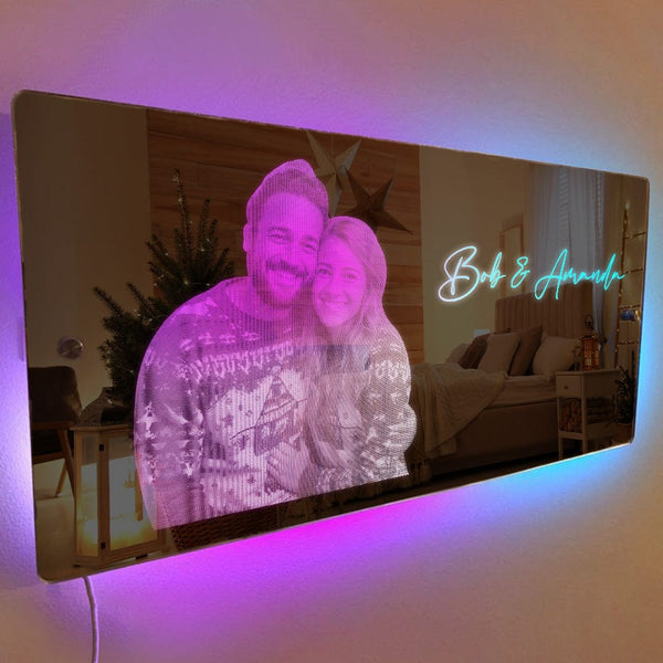 NEONIP-100% regalo per coppia con luce per specchio a LED personalizzata fatta a mano con foto rettangolare