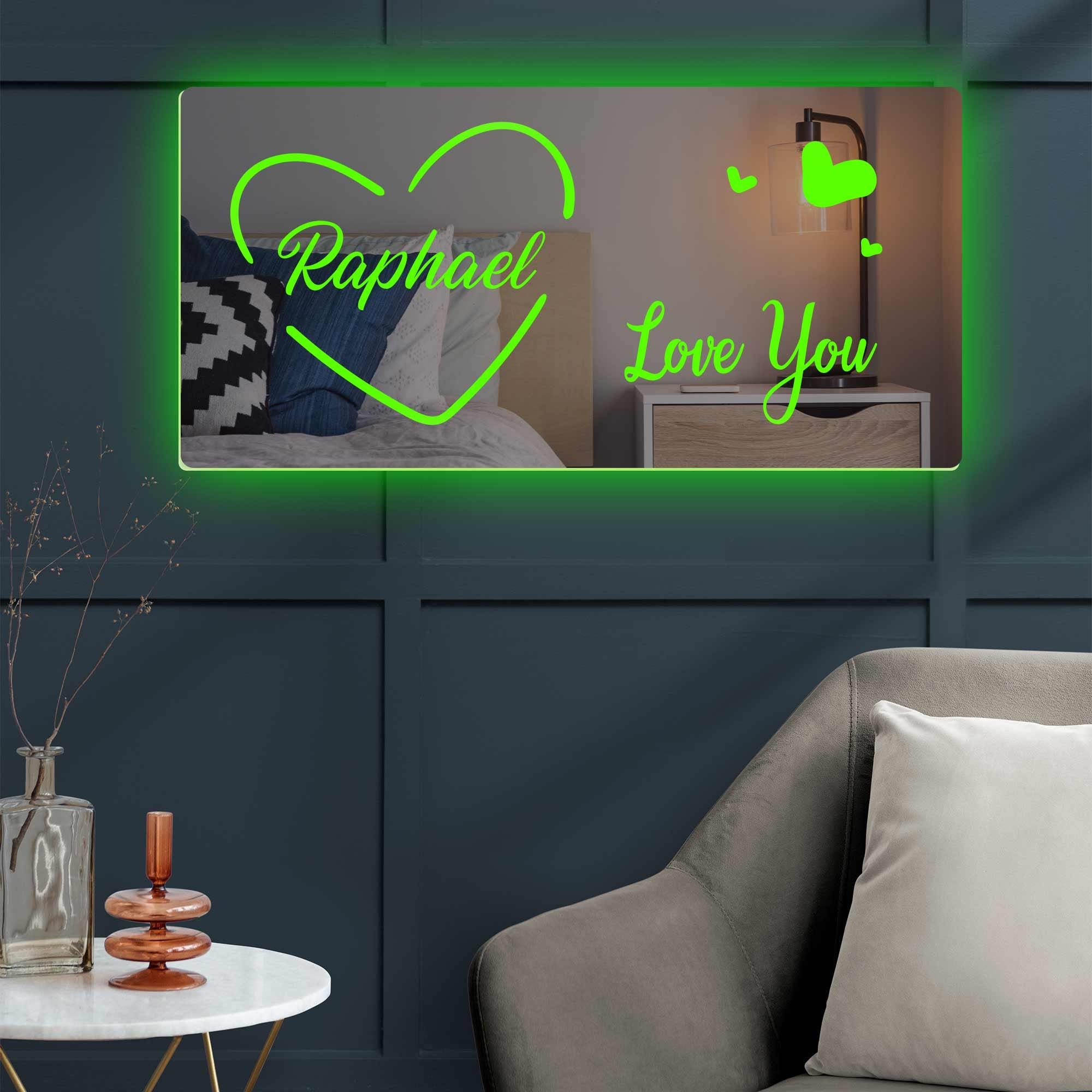 NEONIP-Regalo per coppia personalizzato con luce personalizzata per specchio con nome personalizzato fatto a mano al 100%.