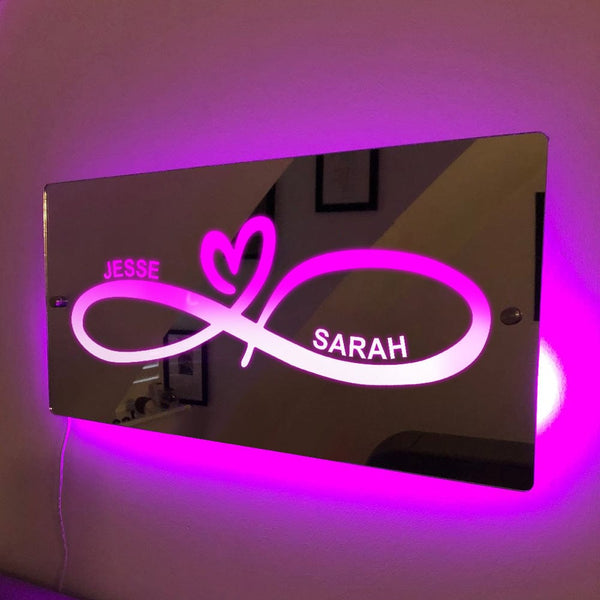 NEONIP-100% Handmade Personalized Name Mirror Light Infinity Heart Couple Gift For Her