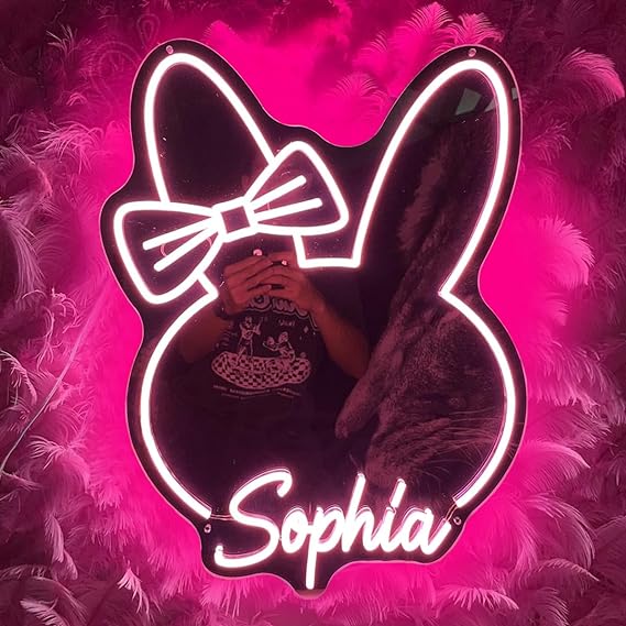 NEONIP-Personalized 100% Handmade Cute Rabbit Mirror Sign for Room Wall