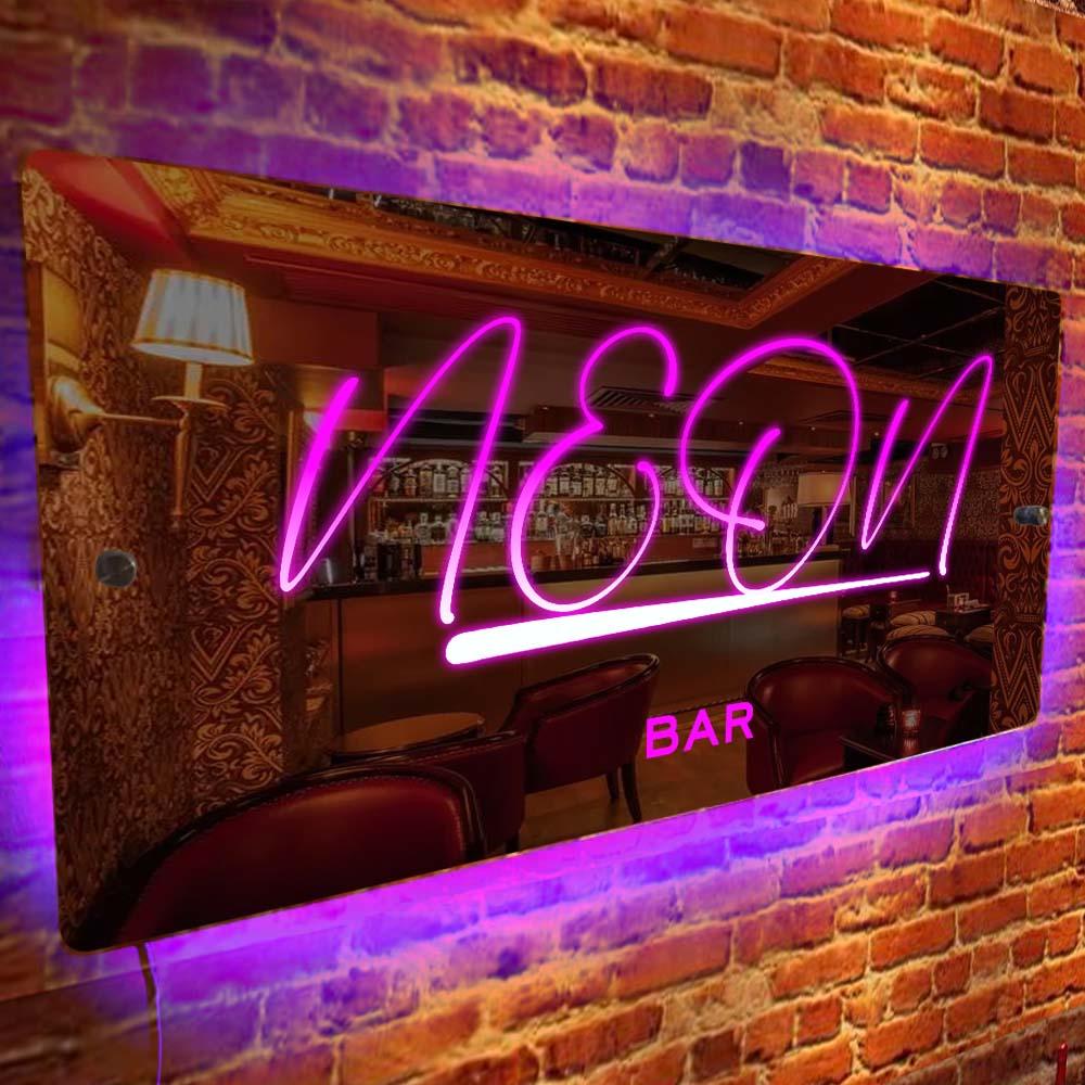 NEONIP-100% Handmade Custom Name Mirror Sign Custom Text Led Multi Color Bar Decorative Lights Wall Decoration