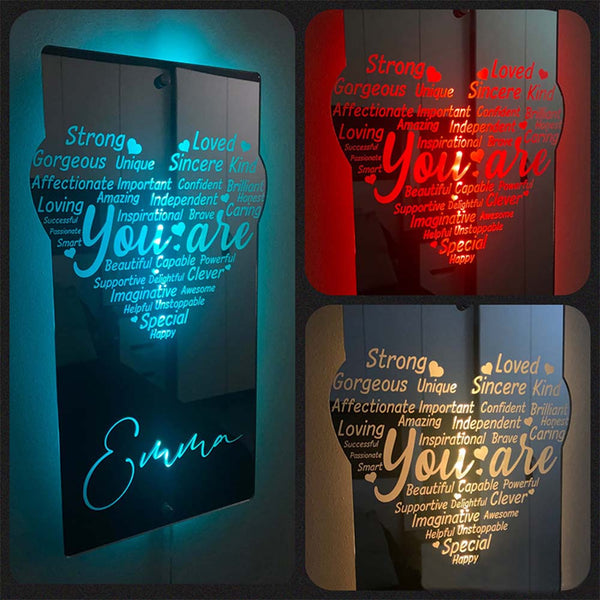 NEONIP-100% Handmade Personalized Heart Mirror Multicolored Mirror Lights Creative Gfits for Her