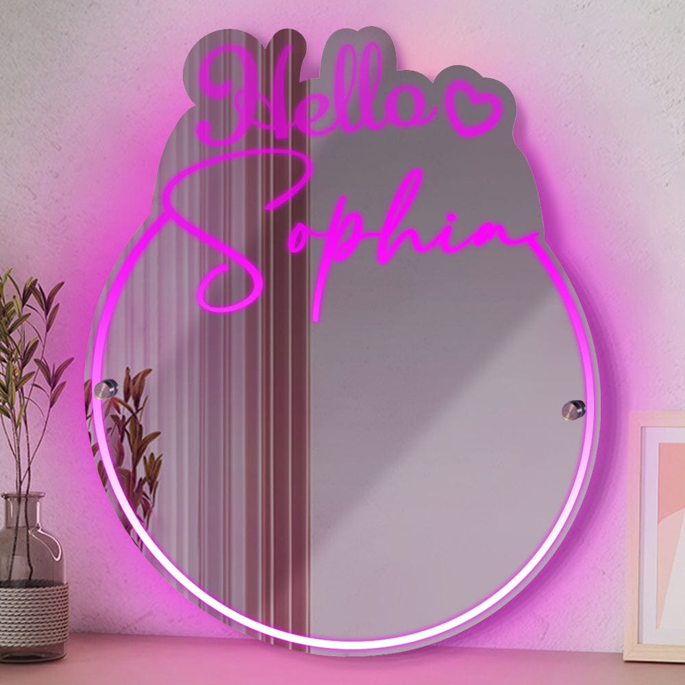 NEONIP-100% fatto a mano personalizzato con nome specchio da trucco luminoso Ciao bellissimo regalo per lei