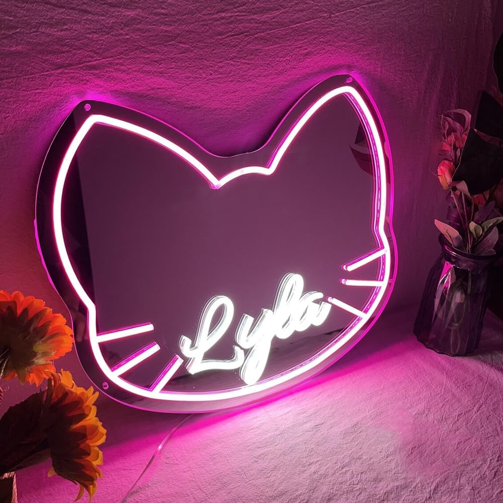 NEONIP-Personalized 100% Handmade Cute Cat Shape Mirror Sign for Room Wall