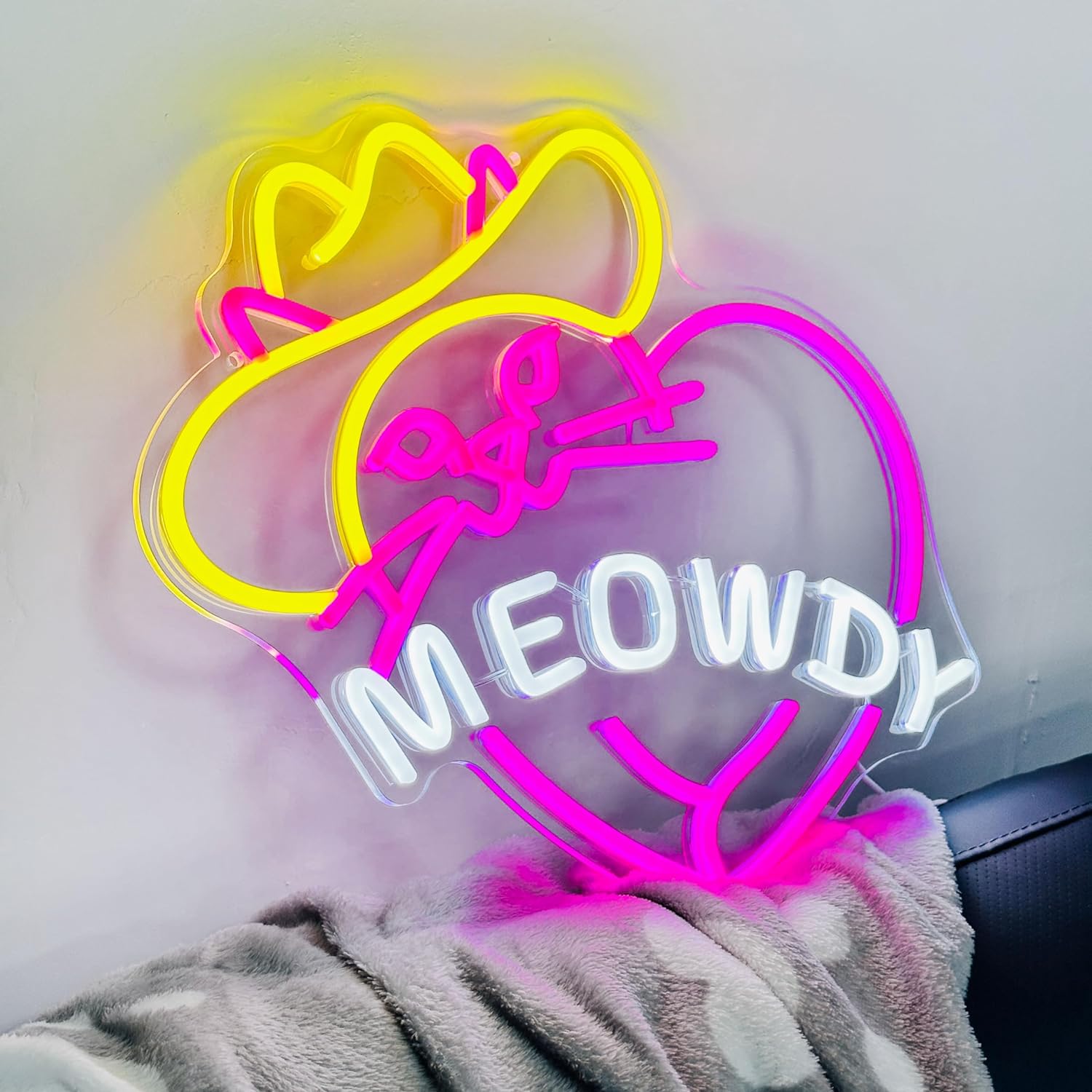 NEONIP-100% Handmade Cowgirl Cat in Heart Shape Meowdy Neon Sign For Home Decor