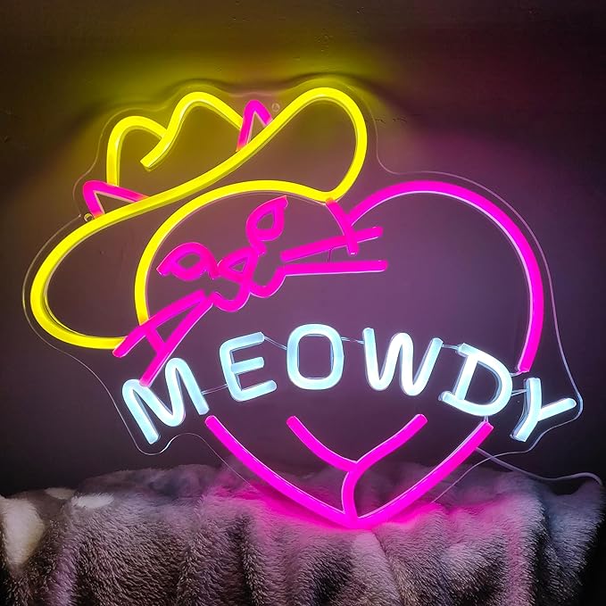 NEONIP-100% Handmade Cowgirl Cat in Heart Shape Meowdy Neon Sign For Home Decor