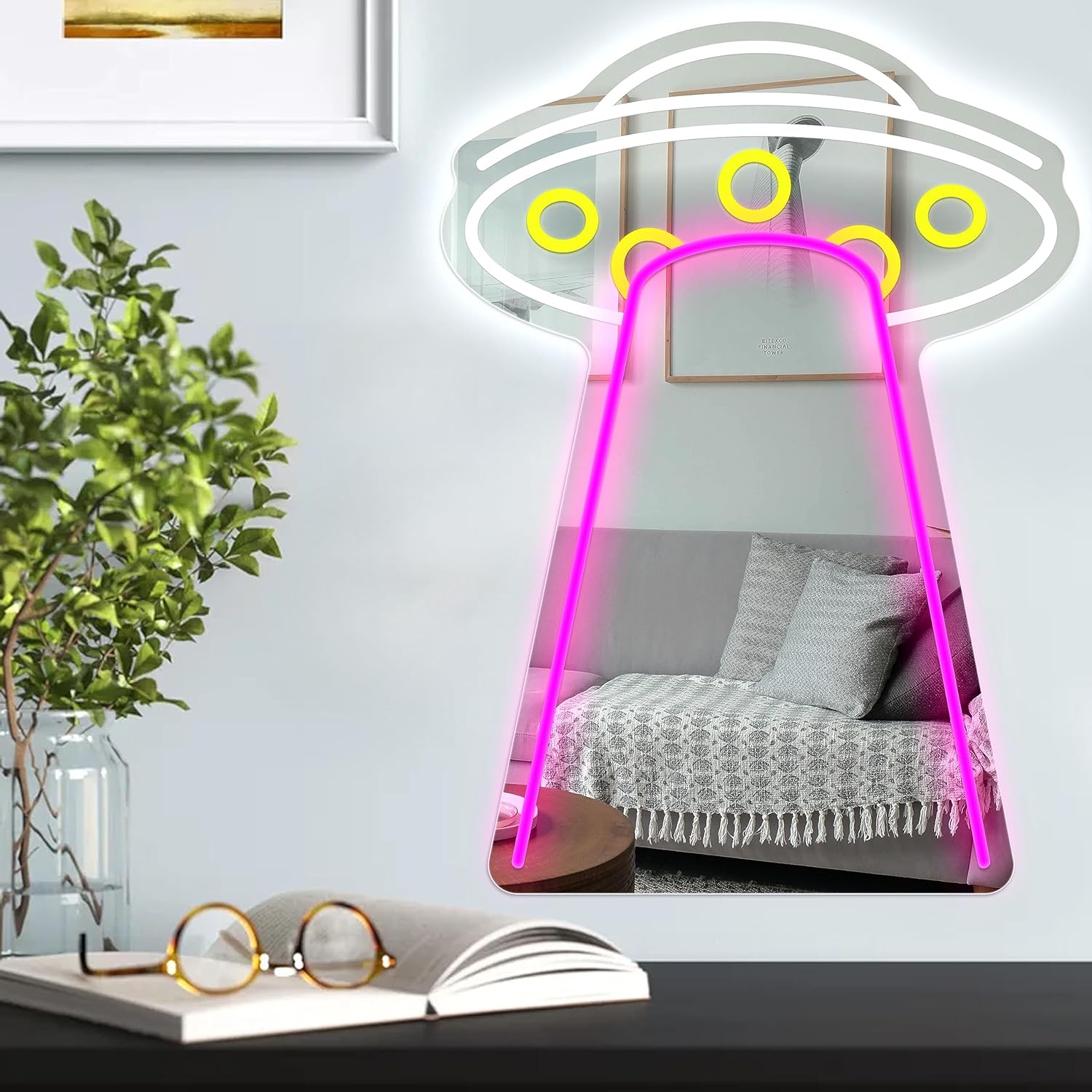 NEONIP-100% Handmade UFO Neon Mirror Sign for Room Wall
