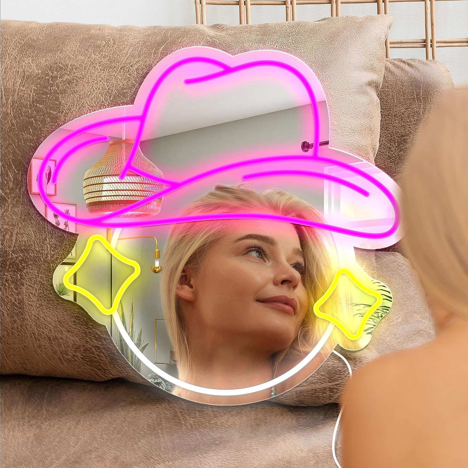 NEONIP-100% Handmade Cowgirl Hat Mirror Neon Light for Girls Bedroom