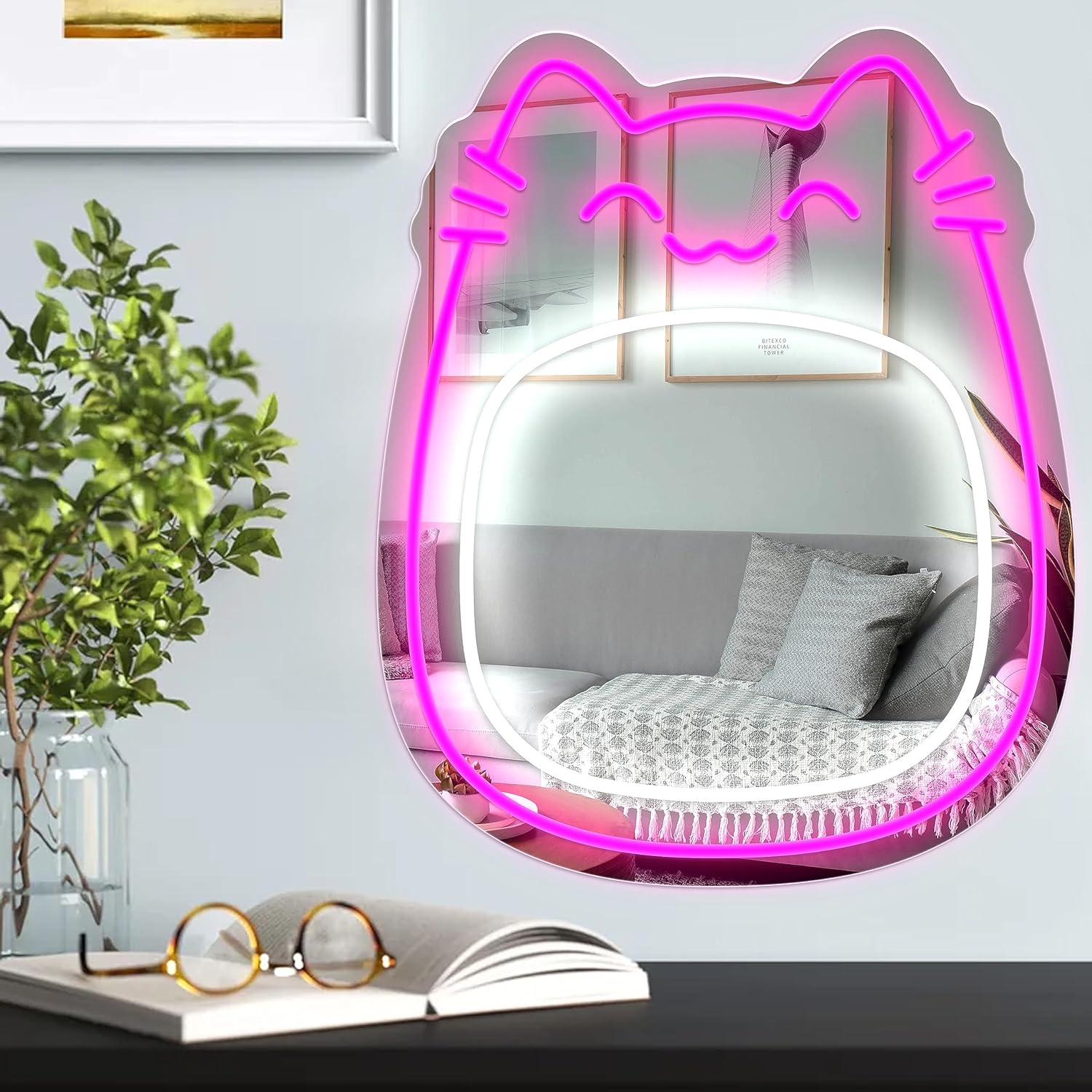NEONIP-100% Handmade Cat Mirror Neon Light for Girls Bedroom