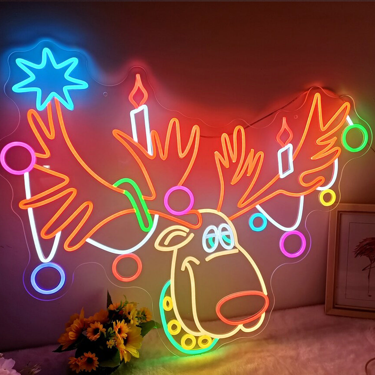 NEONIP-100% Handmade Christmas Rudolph the Red-Nosed Reindeer Neon Sign