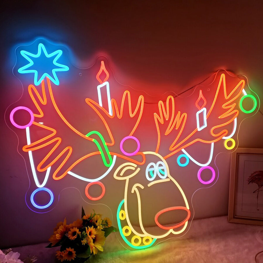 NEONIP-100% Handmade Christmas Rudolph the Red-Nosed Reindeer Neon Sign