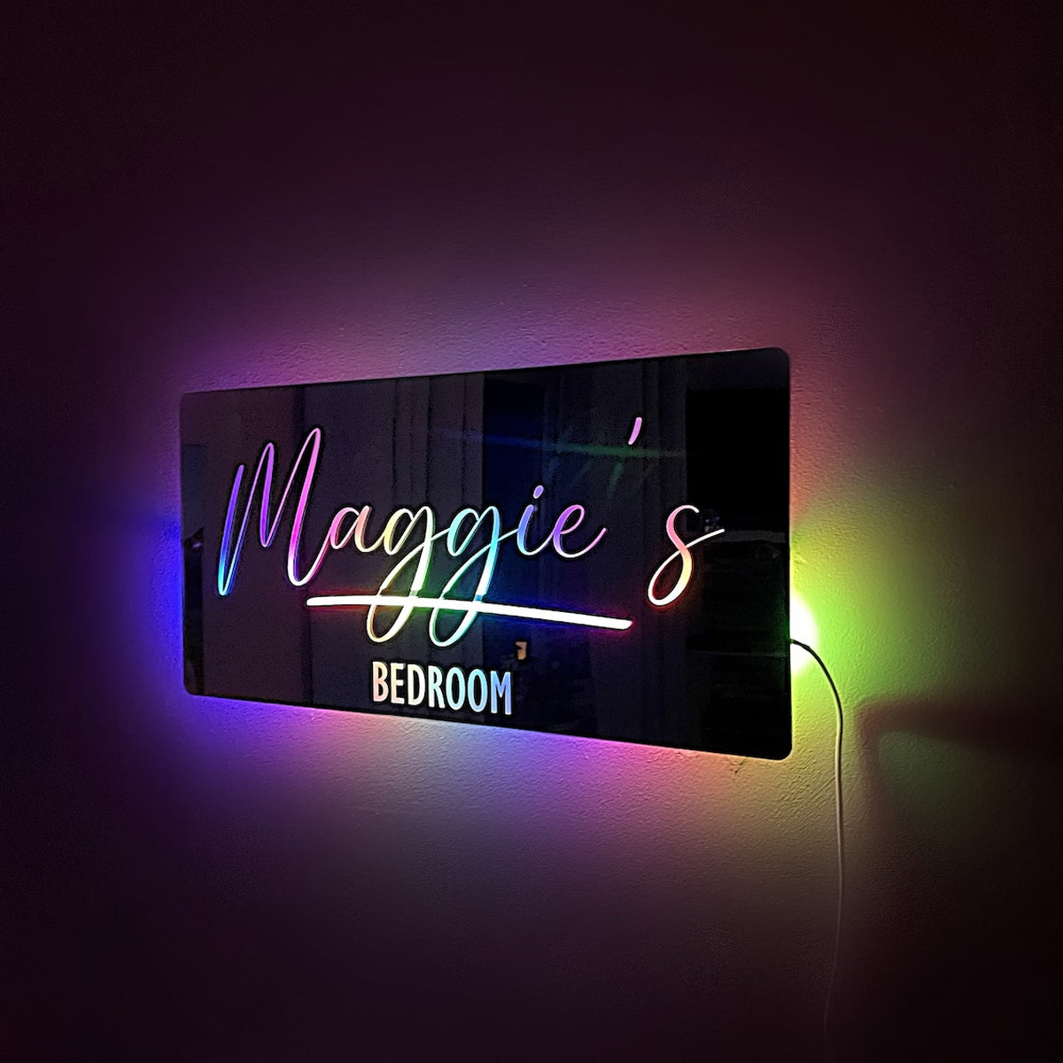 NEONIP-100% Handmade Personalised Name Mirror Sign, Custom LED illuminated Light-Up Bedroom Sign