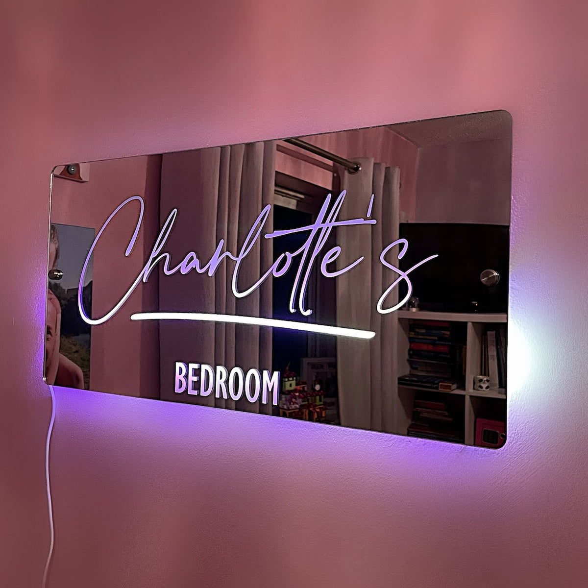 NEONIP-100% Handmade Personalised Name Mirror Sign, Custom LED illuminated Light-Up Bedroom Sign