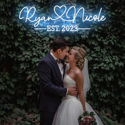 NEONIP-Insegna al neon LED personalizzata per matrimonio fatta a mano al 100% con i tuoi nomi e la tua data