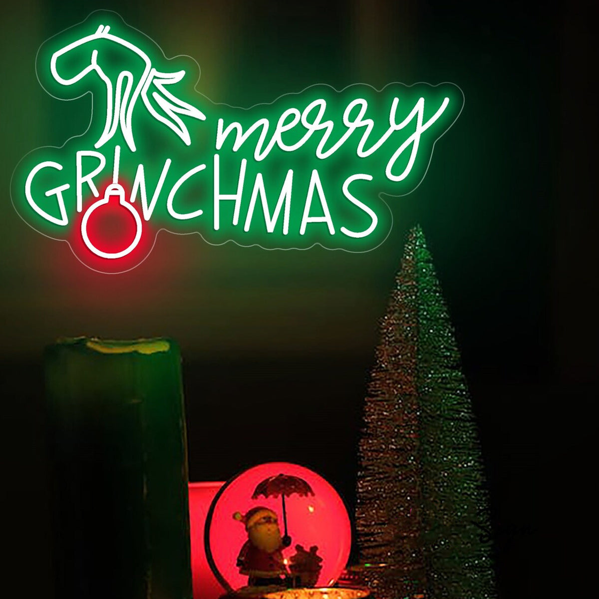 NEONIP-Insegna a LED con insegna al neon Merry Grinchmas fatta a mano al 100%.