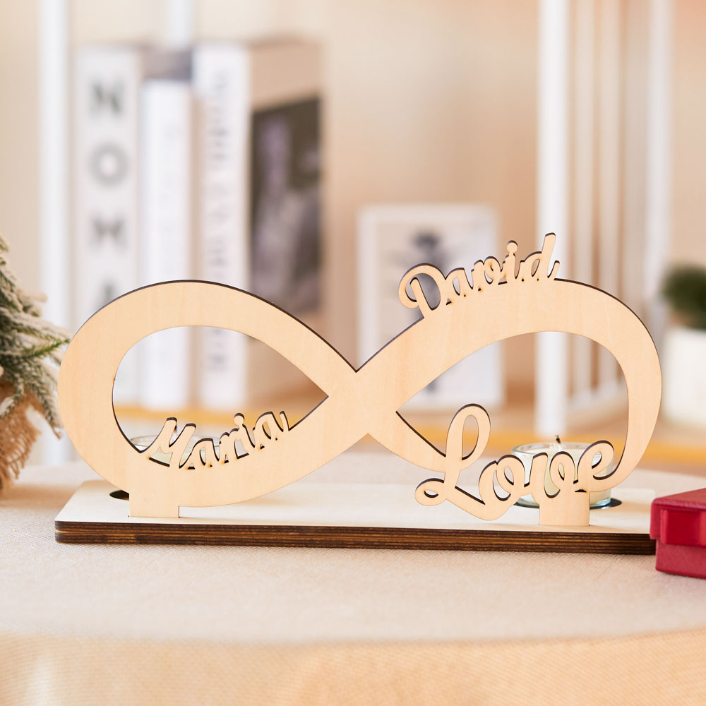 Candeliere in legno personalizzato con nome Infinity personalizzato, creativo per la famiglia