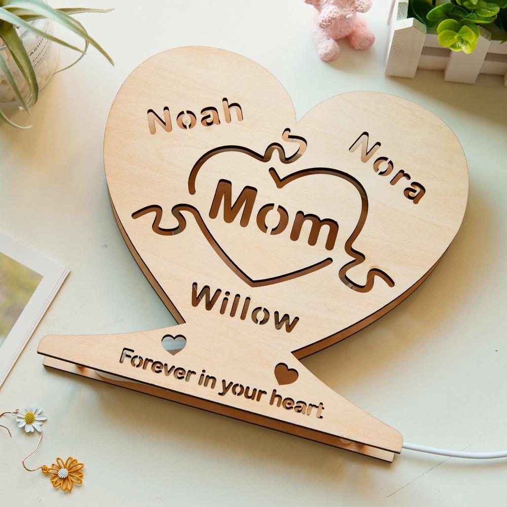 Anniversary Gifts for Her Custom Wooden Heart-shaped Lamp Personlized Letter Name