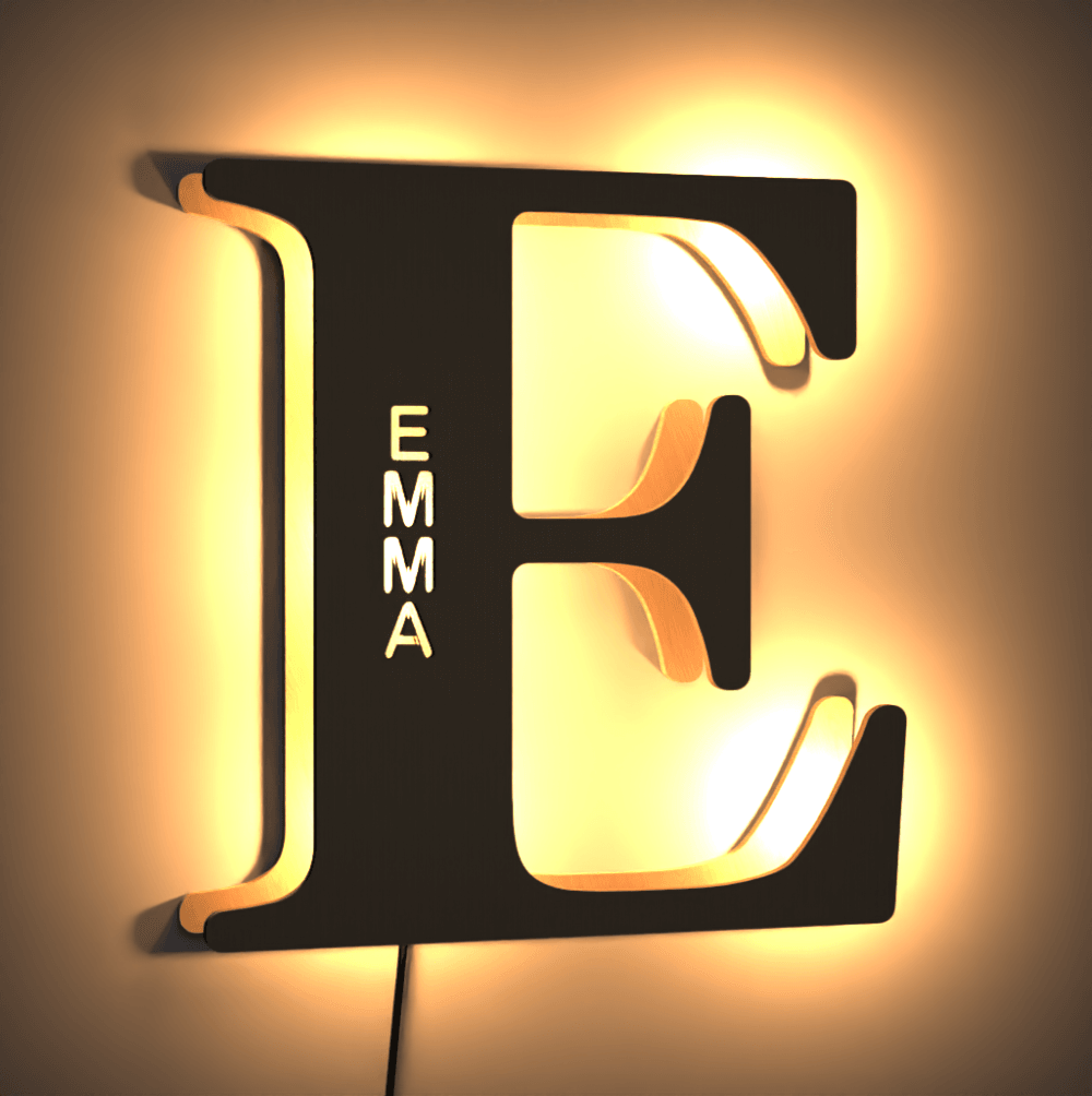 Luce notturna personalizzata con nome in legno, lettera illuminata, alfabeto, parete, nome in legno