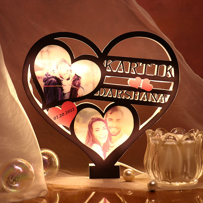 Personalized Custom Couple Heart-shaped Hollow Night Light Gift For Girlfriend Boyfriend