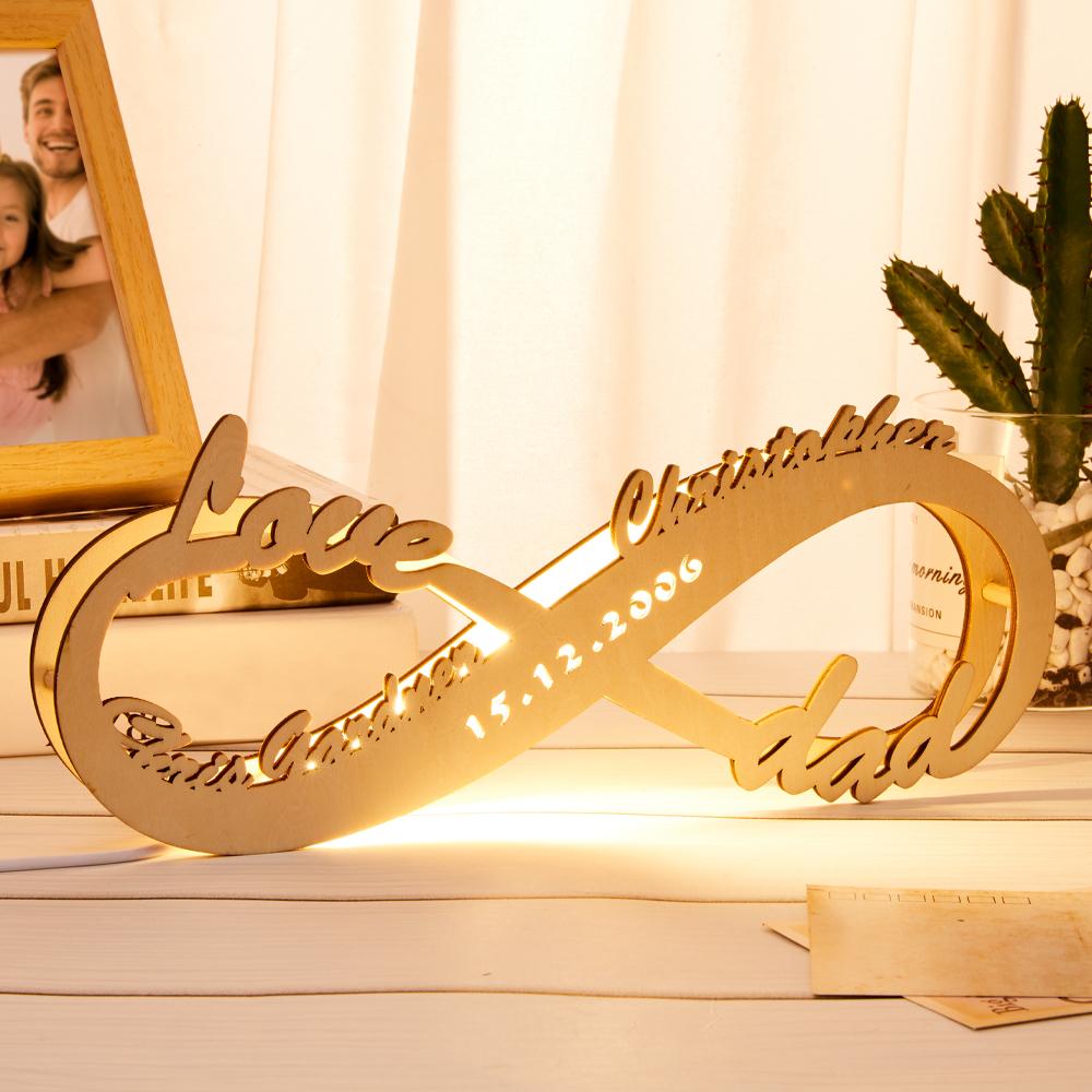 Custom Lamp Engraved Wooden Desk Nightlight  Personalized Name Sign Light Infinity Love for Her