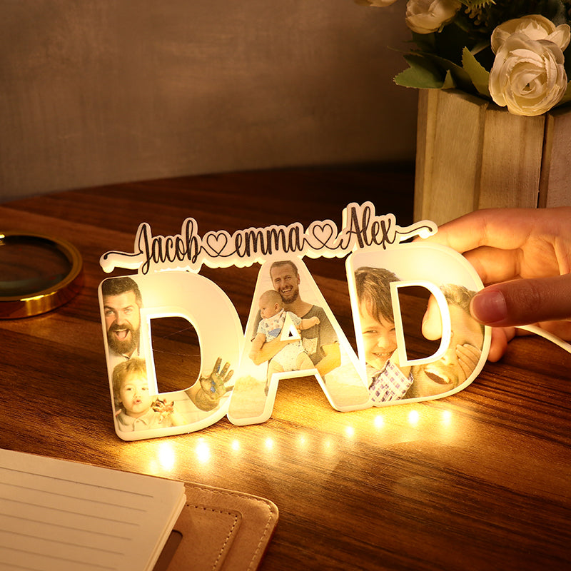 Luce personalizzata per il nome con foto del papà come regalo per la festa del papà