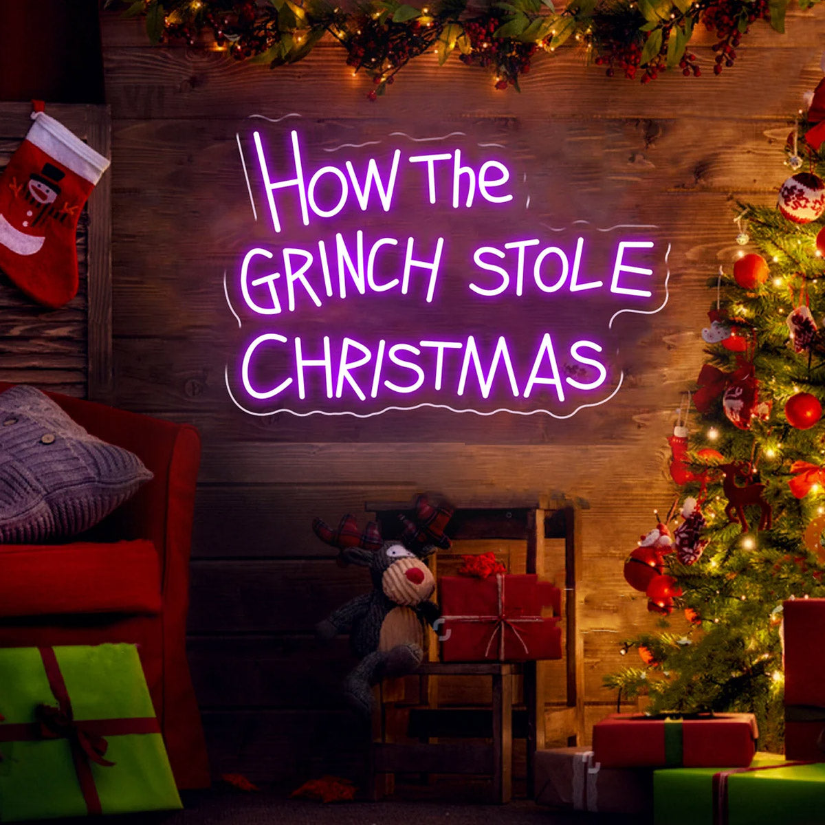 NEONIP-100% fatto a mano Come il Grinch Stole Christmas Neon Sign Decorazione per feste