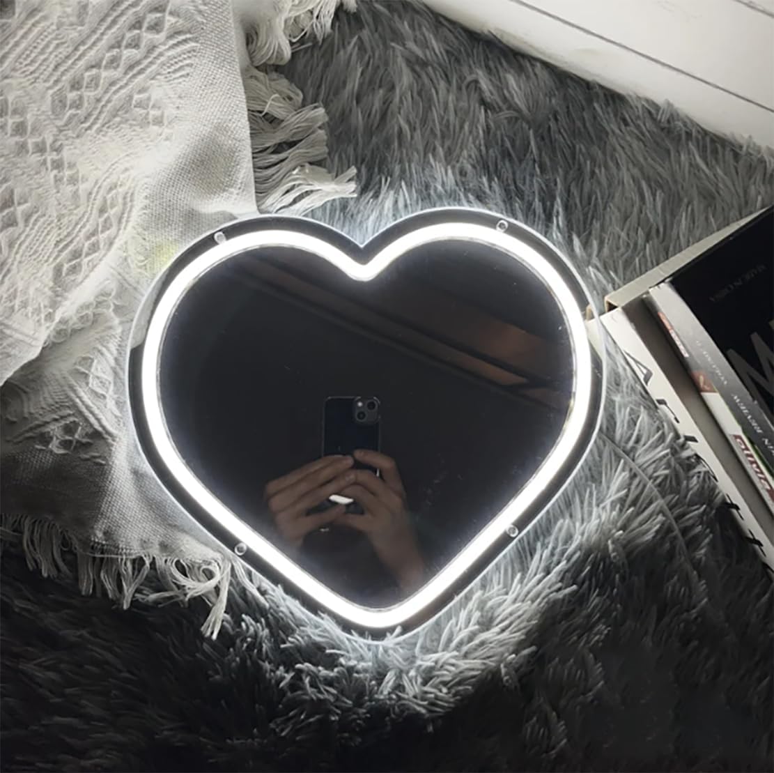 NEONIP-100% specchio a forma di cuore fatto a mano con luce al neon carina per l'arredamento della camera da letto