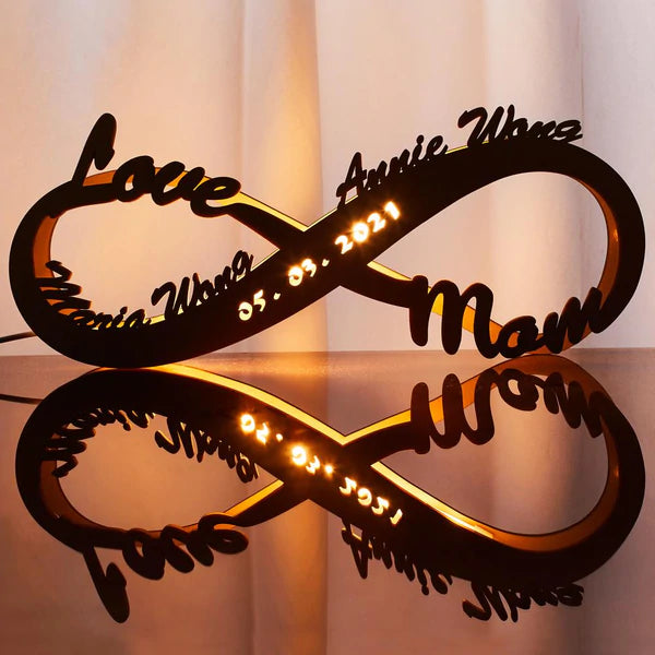 Personalized Name Sign Light Engraved Wooden Table Nightlight Infinity Love for Her