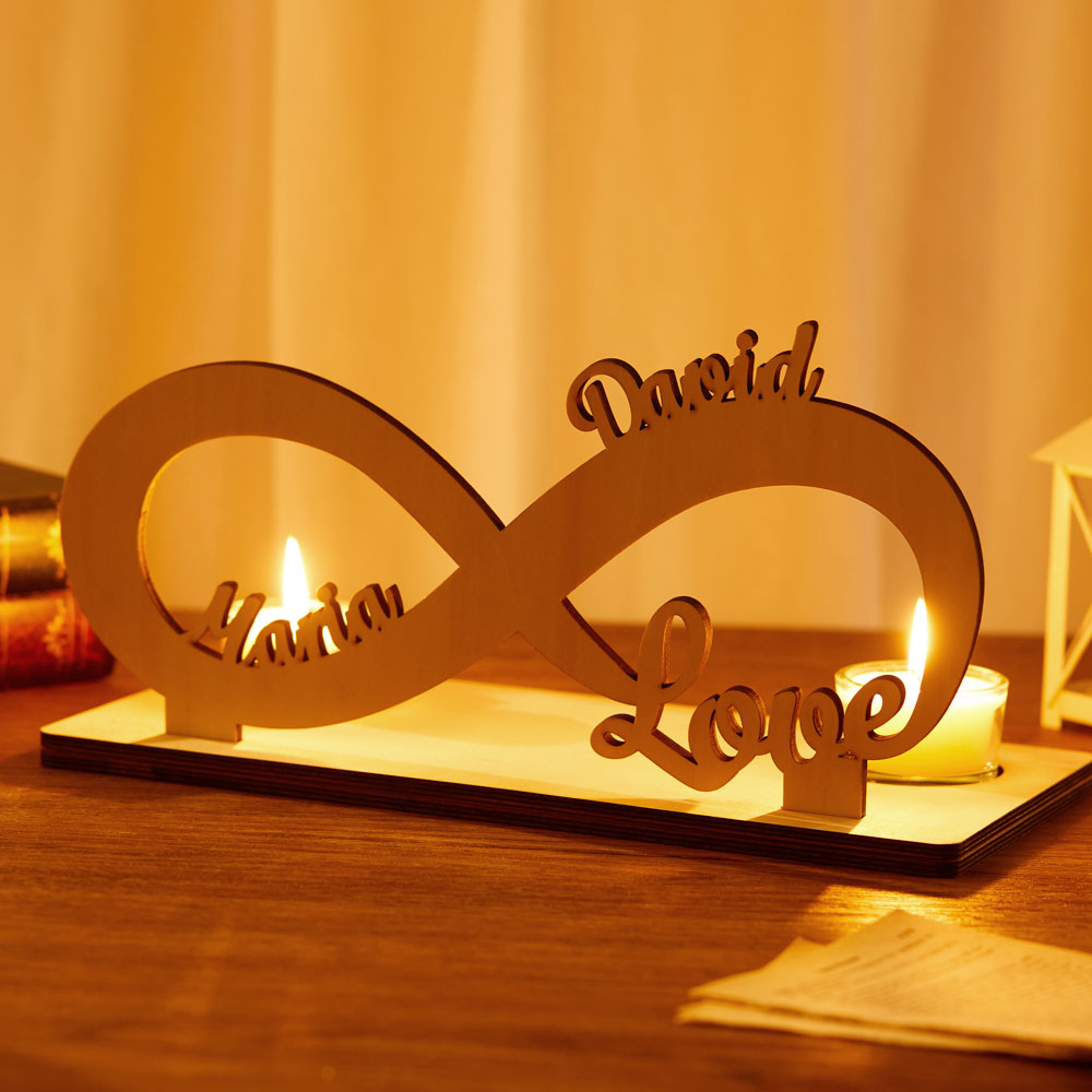 Candeliere in legno personalizzato con nome Infinity personalizzato, creativo per la famiglia