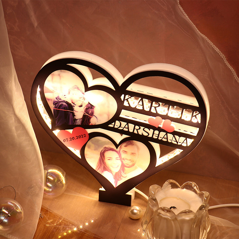 Personalized Custom Couple Heart-shaped Hollow Night Light Gift For Girlfriend Boyfriend