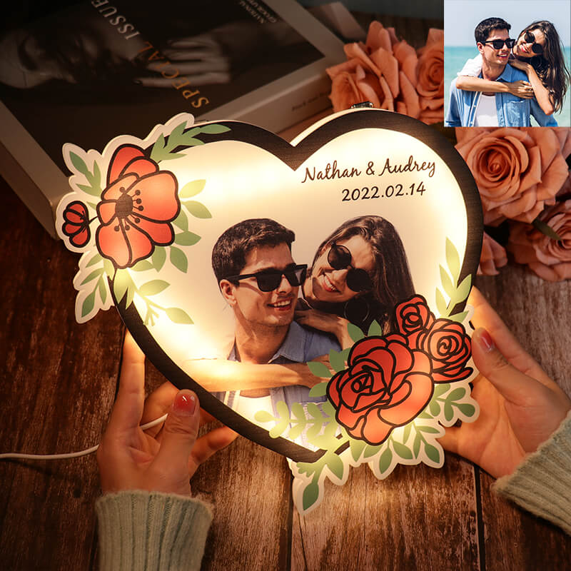 Personalized Photo Heart Acrylic Lamp Night Light Gift For Girlfriend Boyfriend