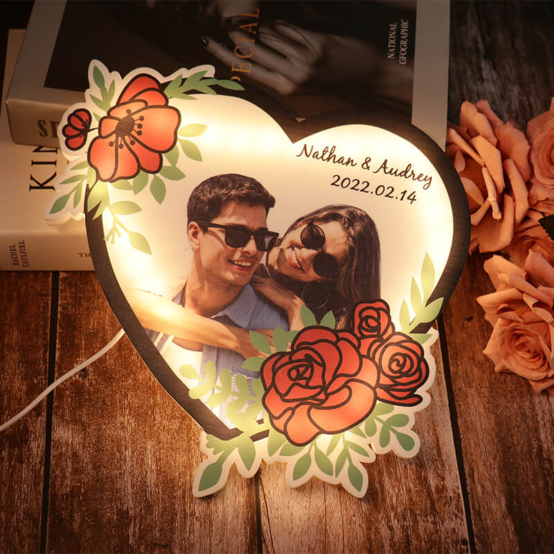 Personalized Photo Heart Acrylic Lamp Night Light Gift For Girlfriend Boyfriend