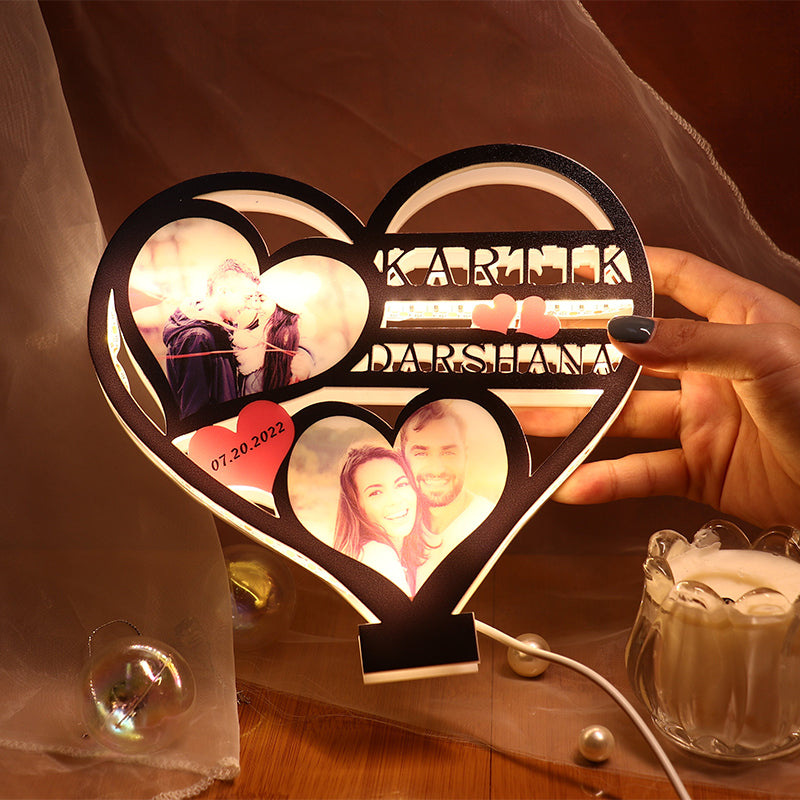 Personalized Custom Couple Heart-shaped Hollow Night Light Gift For Girlfriend Boyfriend