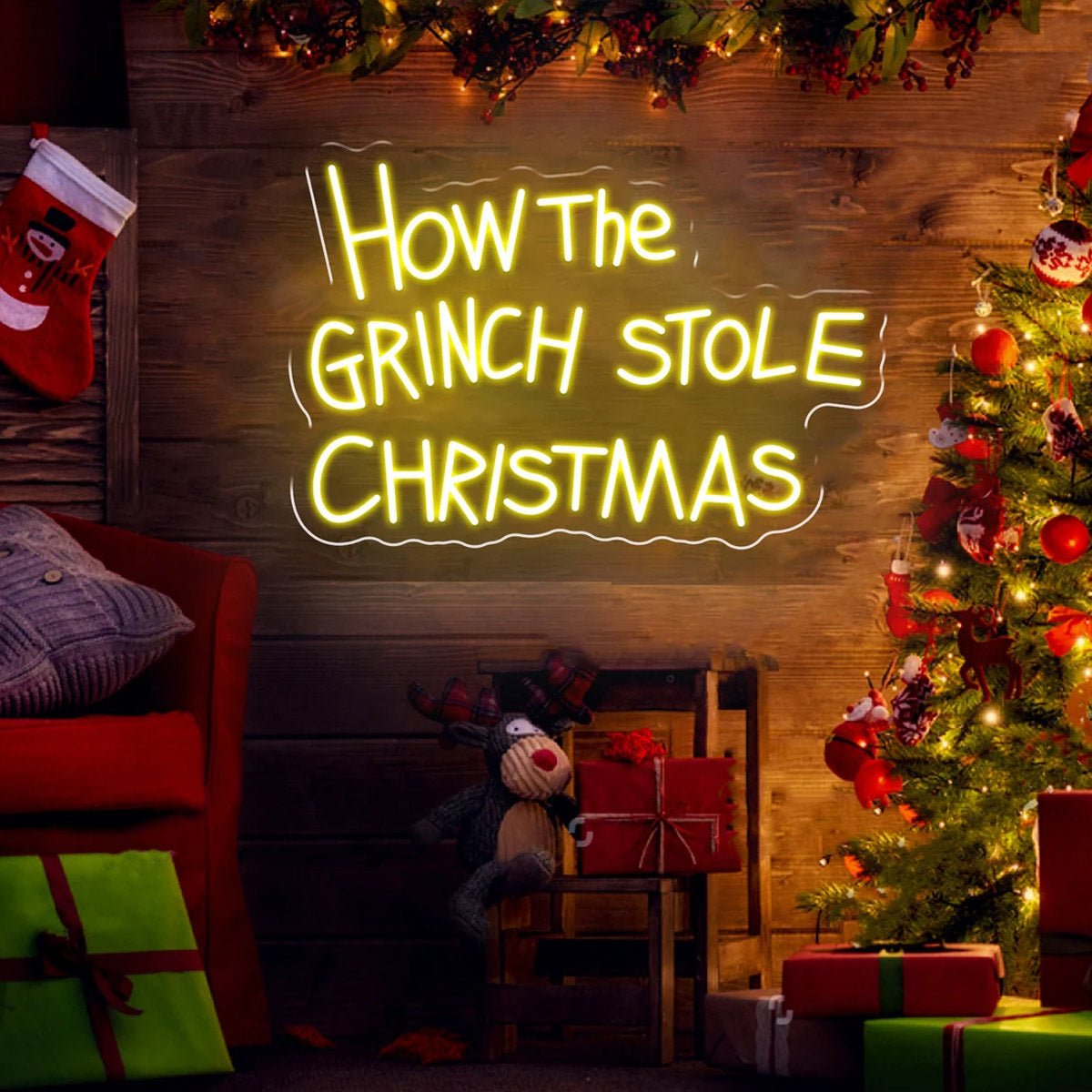 NEONIP-100% fatto a mano Come il Grinch Stole Christmas Neon Sign Decorazione per feste