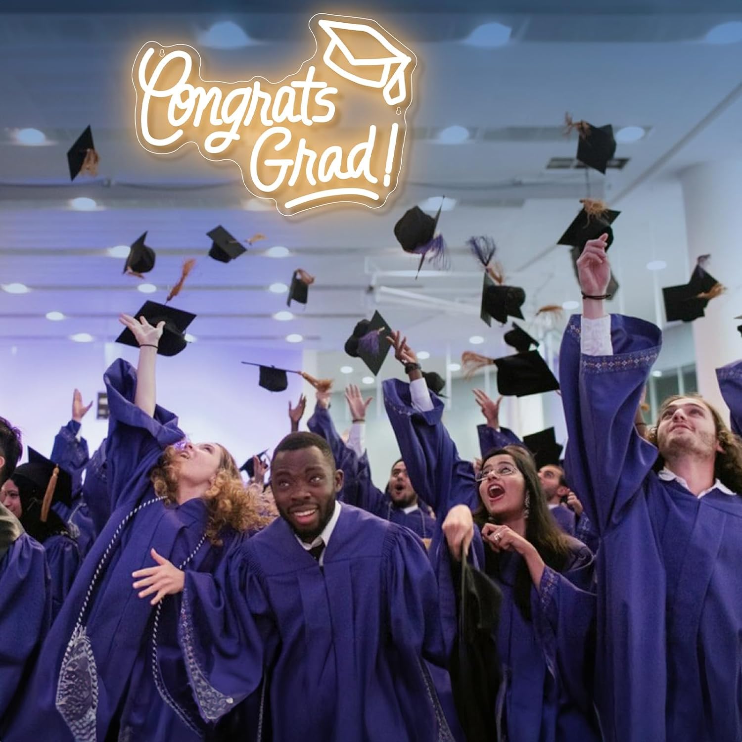 Congrats Grad Neon Sign with Graduation Cap Congrats Grad Light Up Sign for Wall Decor