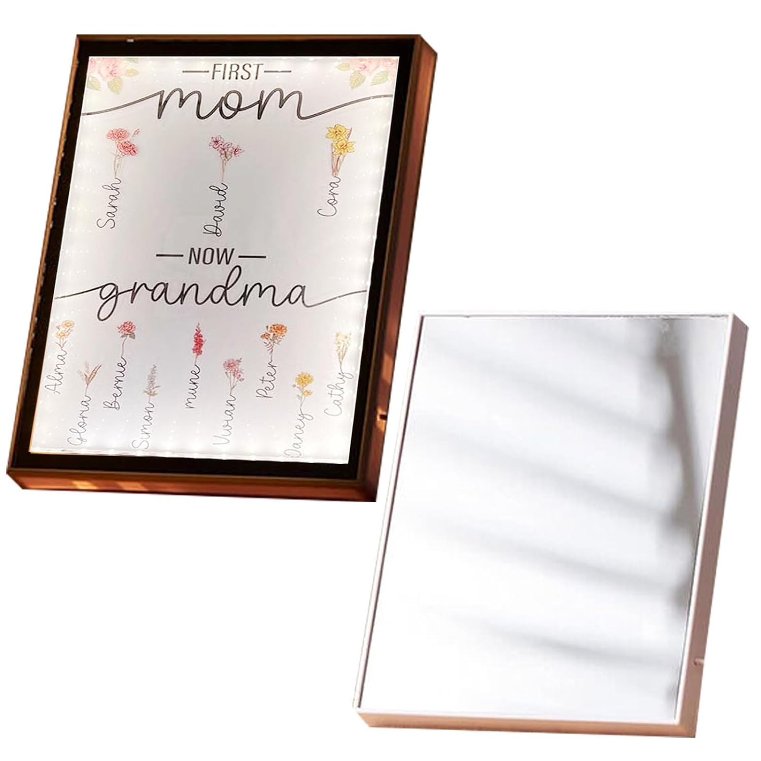 Lampada da specchio personalizzata con nome a LED per specchio per la festa della mamma, luce notturna personalizzata per la prima mamma e ora per la nonna 