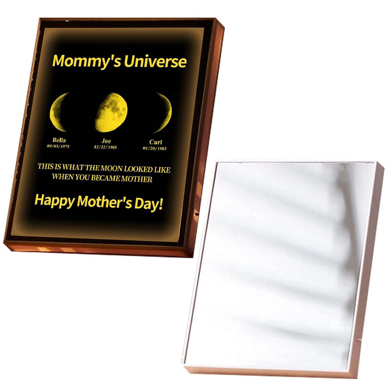 Specchio per mamma personalizzato Luce personalizzata per famiglia Luce notturna con fasi lunari Specchio con nome a LED 