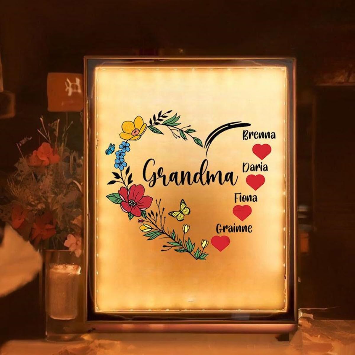 Specchio luminoso personalizzato per la festa della mamma Specchio luminoso per mamma Specchio personalizzato per luce notturna a cuore per nonna 