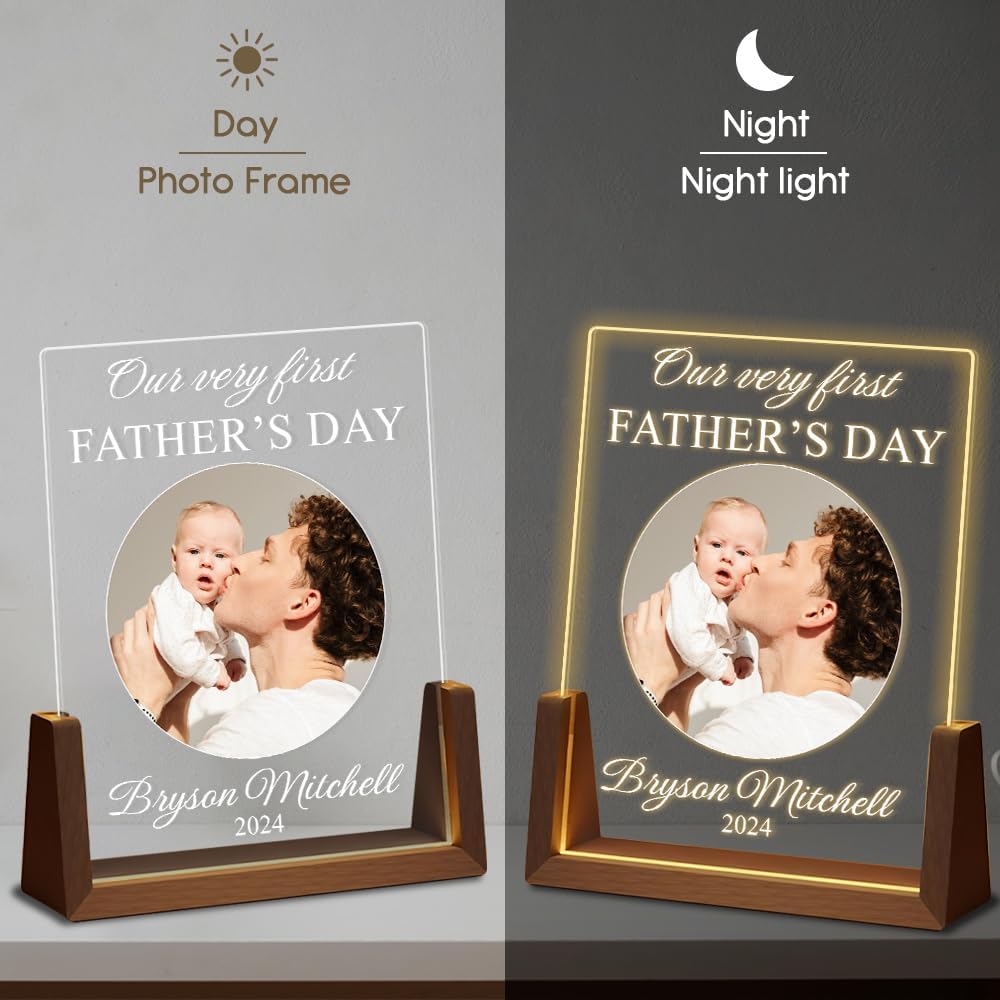Daddy's Team Fist Bump Personalized Acrylic Led Night Ligh Custom Night Light for Dad