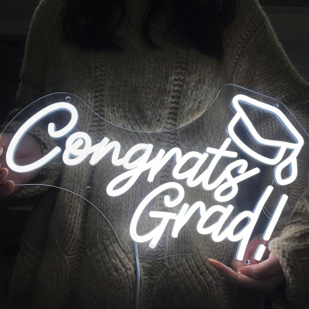 Insegna al neon di congratulazioni Insegna al neon di congratulazioni per laurea Sfondo di laurea Classe 2024 
