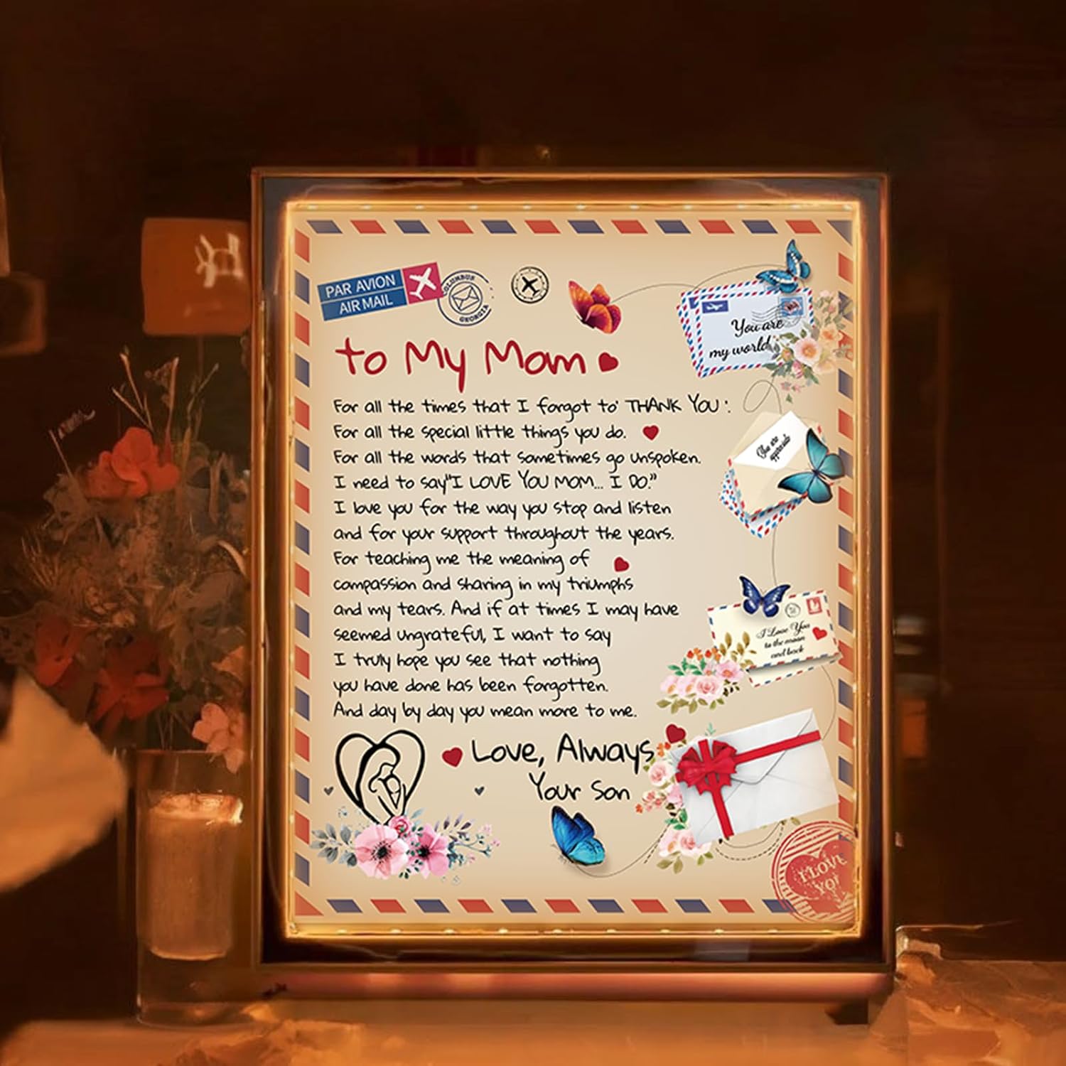 Specchio per mamma personalizzato con luce per lettera per mamma Specchio personalizzato per mia mamma con lettera per luce notturna 